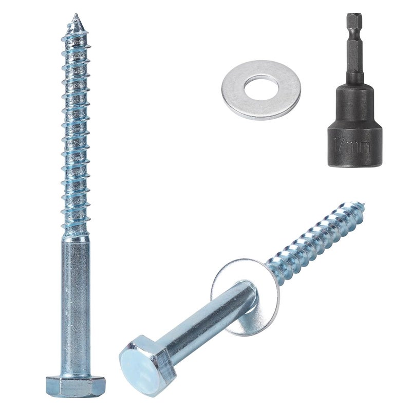 AiVeUao 100 Pack Wood Lag Screws, 3/8" x 5" Hex Head Lag Bolts, Heavy Duty Hex Head Lag Screws, Wood Screw with Washers - Image 1
